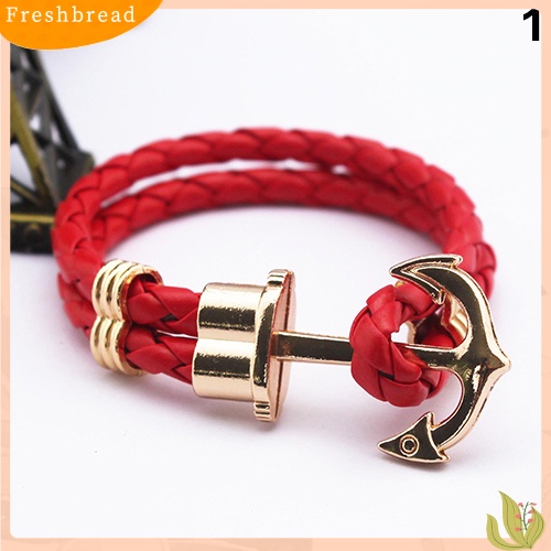 &lt; Freshbread &gt; Wanita Pria Multilayer Kulit Imitasi Buatan Tangan Manset Gelang Jangkar Gelang Bangle