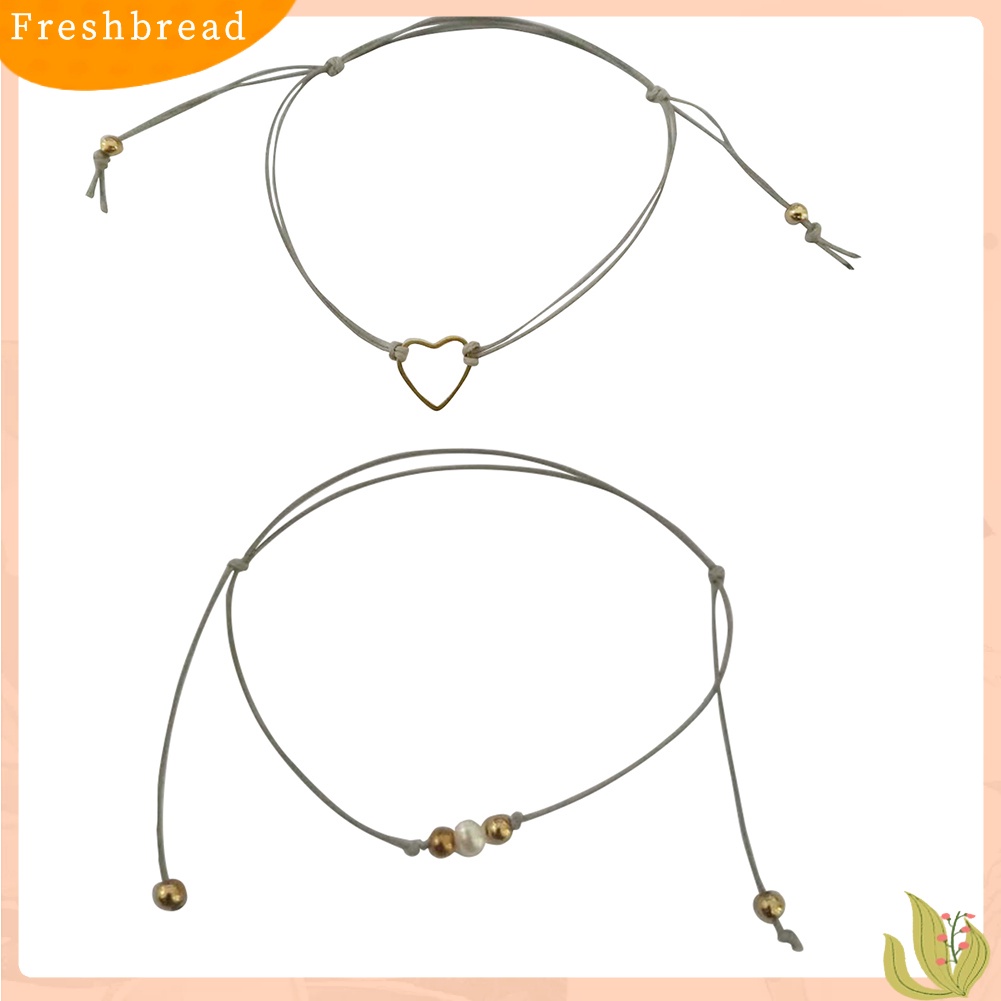 &lt; Freshbread &gt; 2Pcs/Set Double Layer Braided Rope Mutiara Imitasi Berongga Hati Wanita Gelang