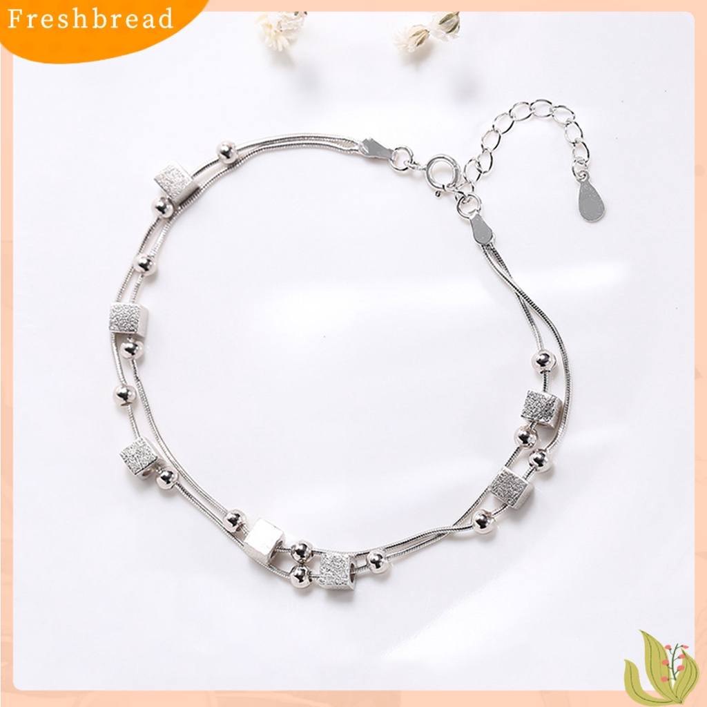 &lt; Freshbread &gt; Wanita Manik Persegi Gelang 2-Layers Rantai Bangle Perhiasan Aksesori Untuk Hari Valentine