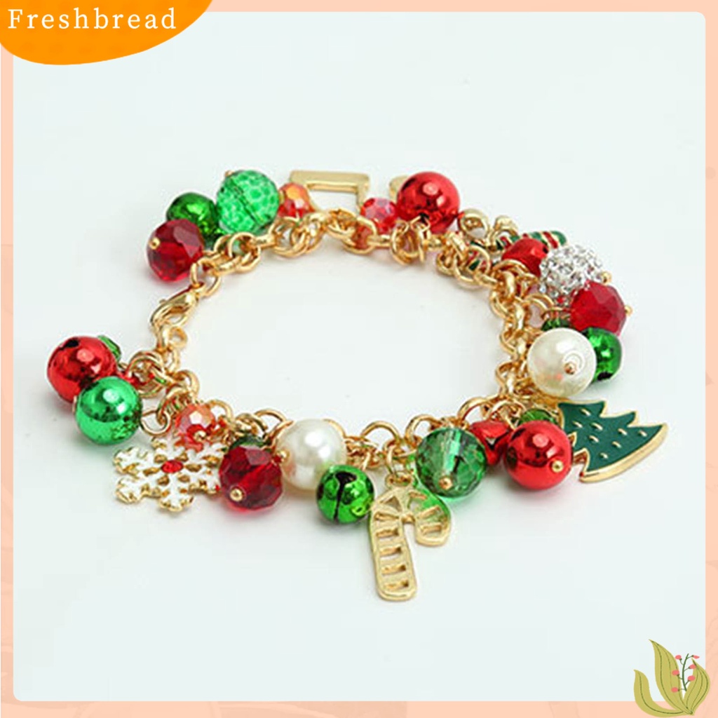 &lt; Freshbread &gt; Gelang Natal Alloy Bell Kristal Imitasi Snowflake Gelang Pohon Natal Untuk Pesta