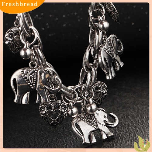 &lt; Freshbread &gt; Wanita Vintage Unik Ukir Hati Gajah Mengkilap Liontin Gelang Bangle