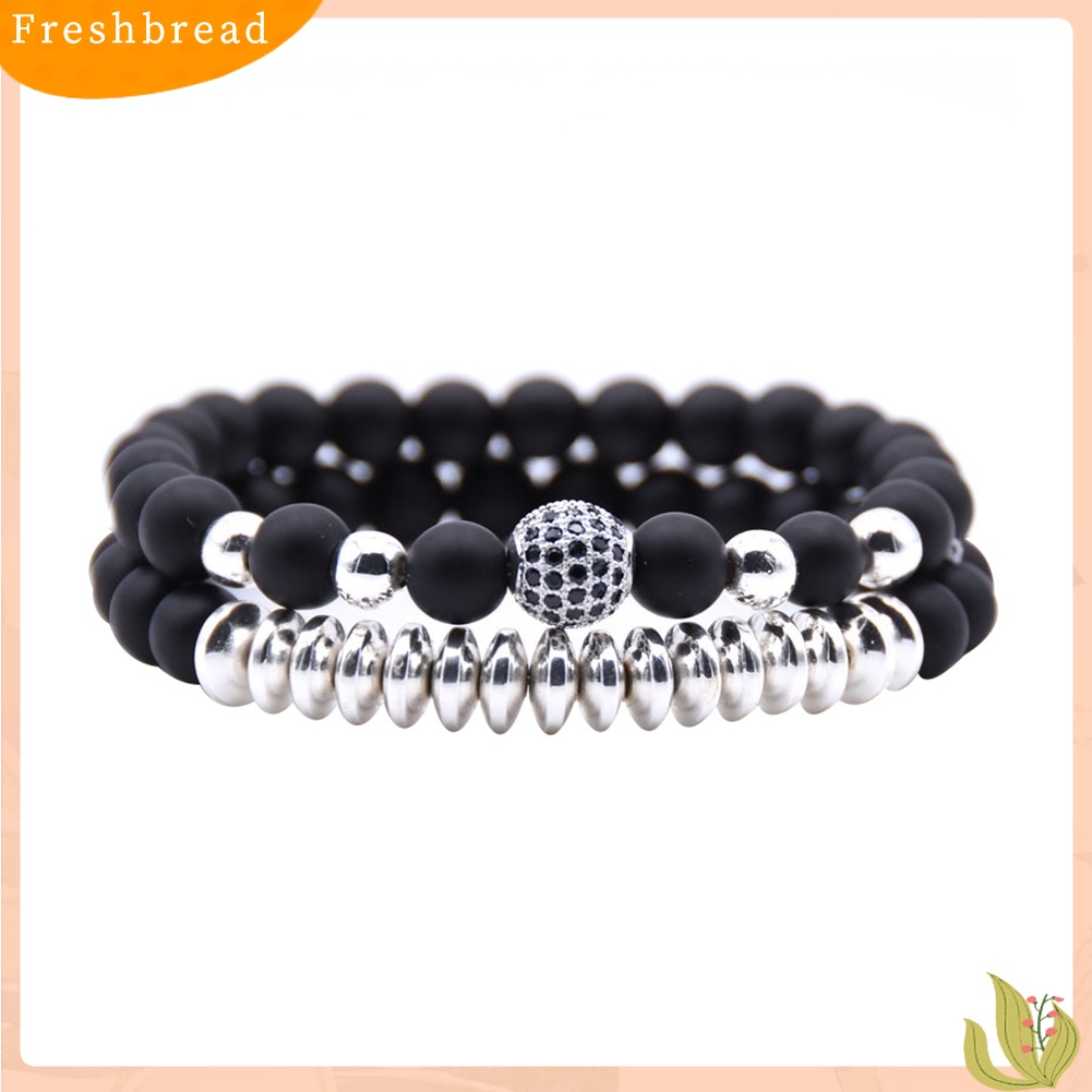 &lt; Freshbread &gt; 2Pcs Unisex Batu Alam Lava Rock Manik-Manik Gelang Handmade Perhiasan Pasangan