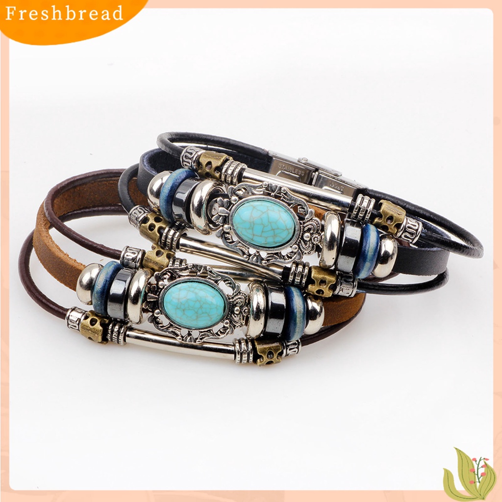 &lt; Freshbread &gt; Gelang Unisex Manik-Manik Perhiasan Imitasi Turquoise Gelang Rantai Tali Vintage Untuk Pakaian Sehari-Hari