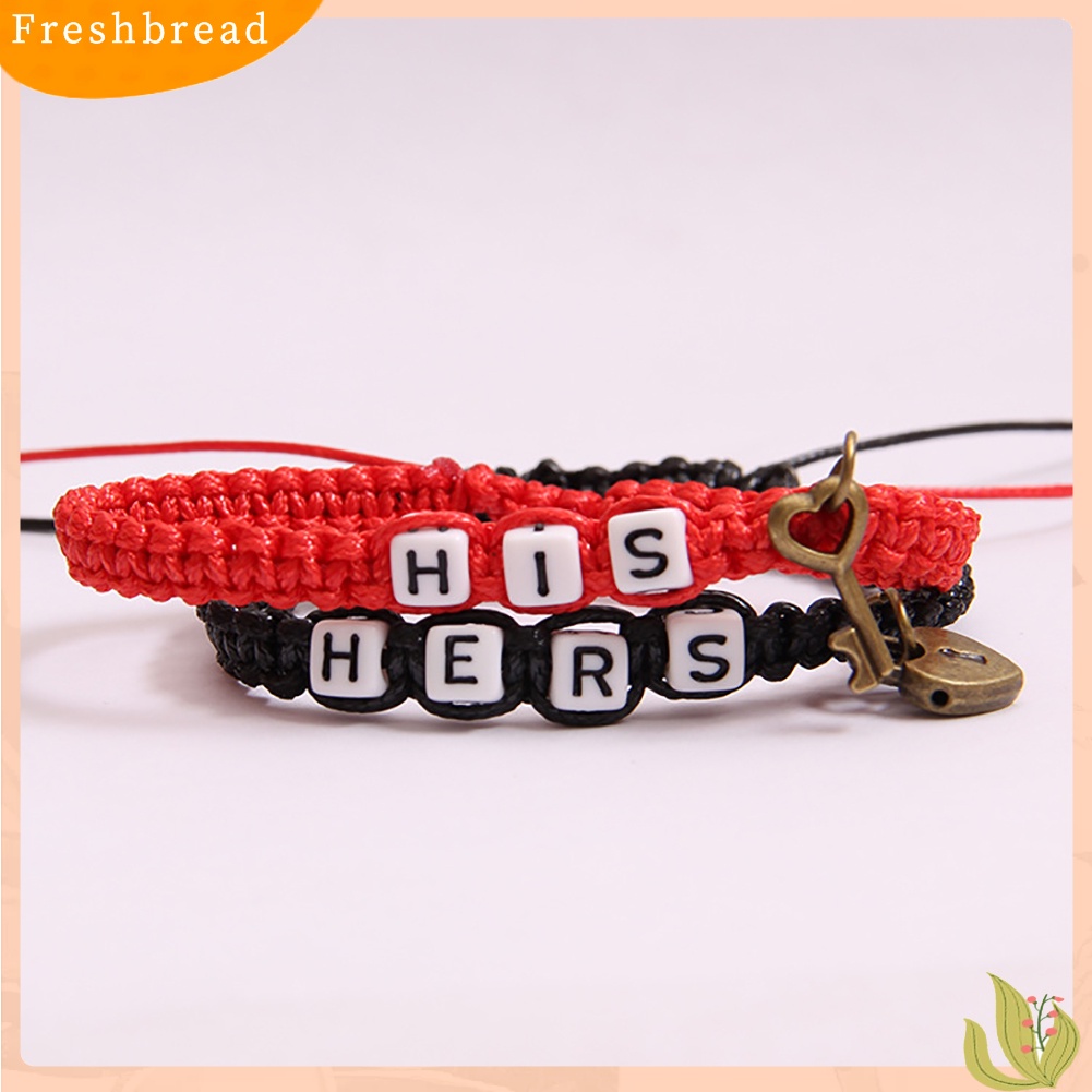 &lt; Freshbread &gt; 2Pcs/Set HIS HERS Letter Lock Key Charm Handmade Anyaman Couple Gelang Bangle