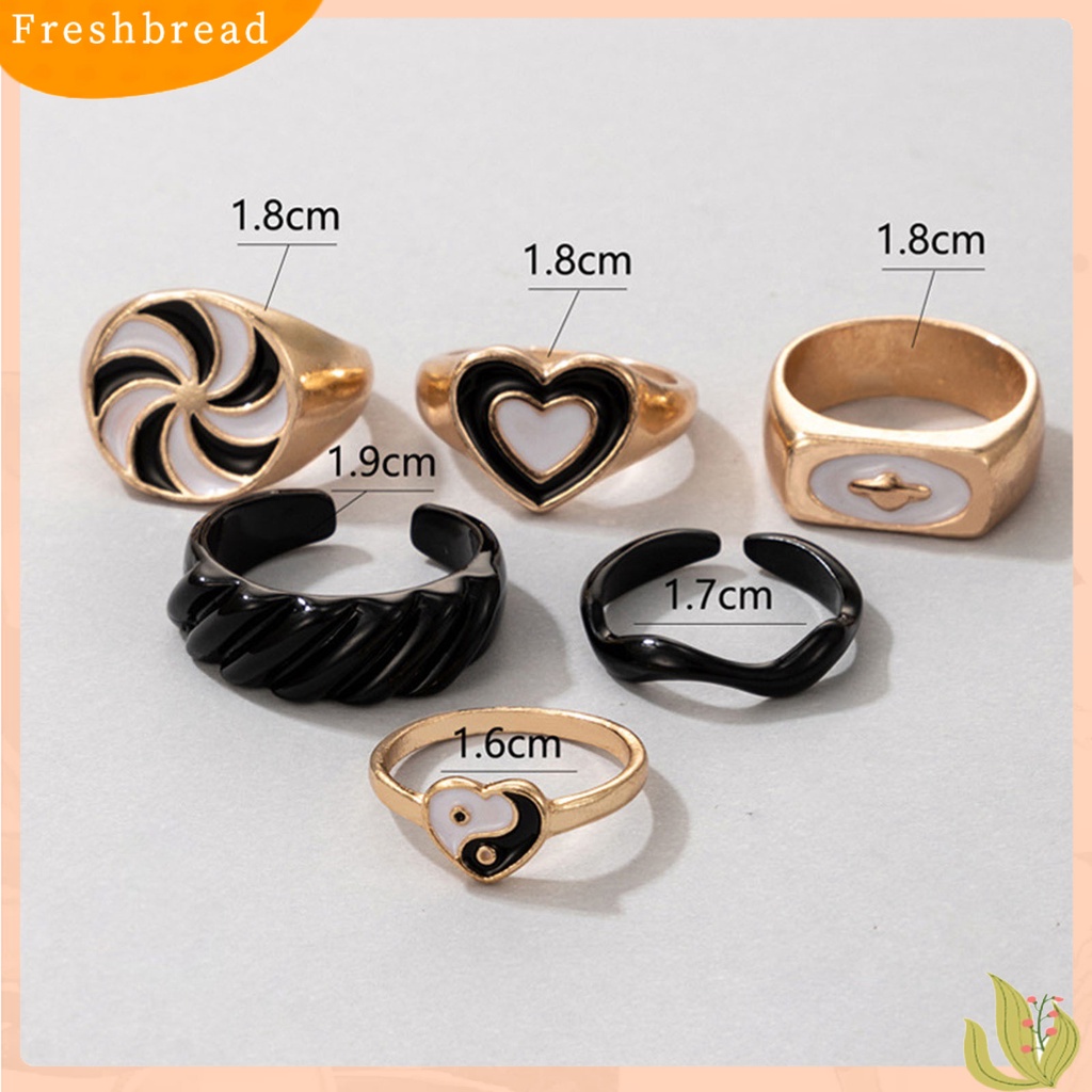 &lt; Freshbread &gt; 6Pcs/Set Lebar Pembuka Dapat Ditumpuk Cincin Unisex Kincir Angin Jantung Tai Chi Jari Cincin Perhiasan Accessaries