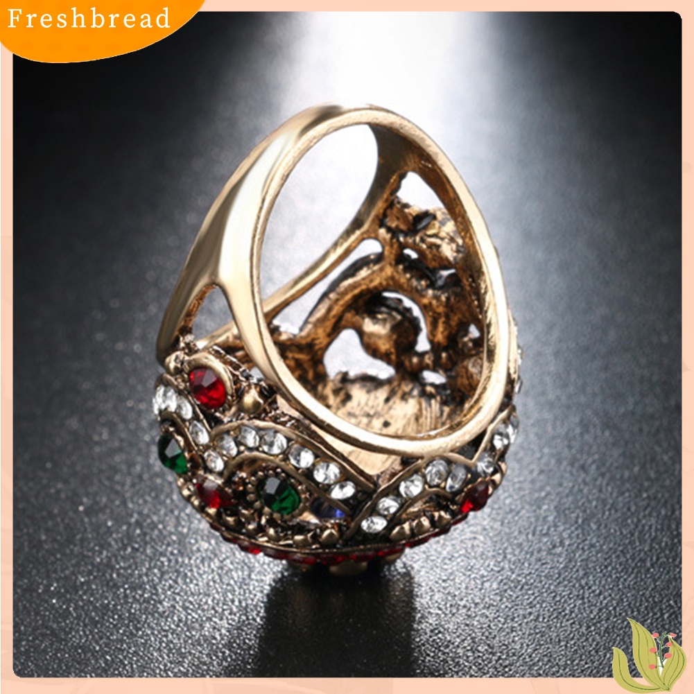 &lt; Freshbread &gt; Wanita Mewah Bulat Warna-Warni Berlian Imitasi Bertatahkan Jari Cincin Pesta Perhiasan Hadiah