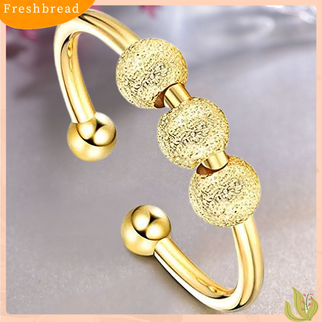 &lt; Freshbread &gt; Cincin Unisex Adjustable Frosted Anti Tarnish Rotatable Beads Spinner Band Ring Perhiasan Untuk Hadiah