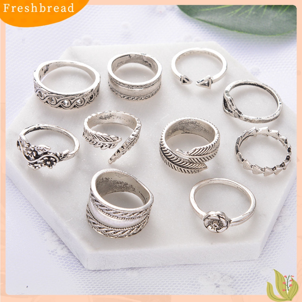 &lt; Freshbread &gt; 9Pcs Stackable Knuckle Rings Hollow Keluar Bunga Daun Wanita Vintage Finger Rings Perhiasan Aksesoris
