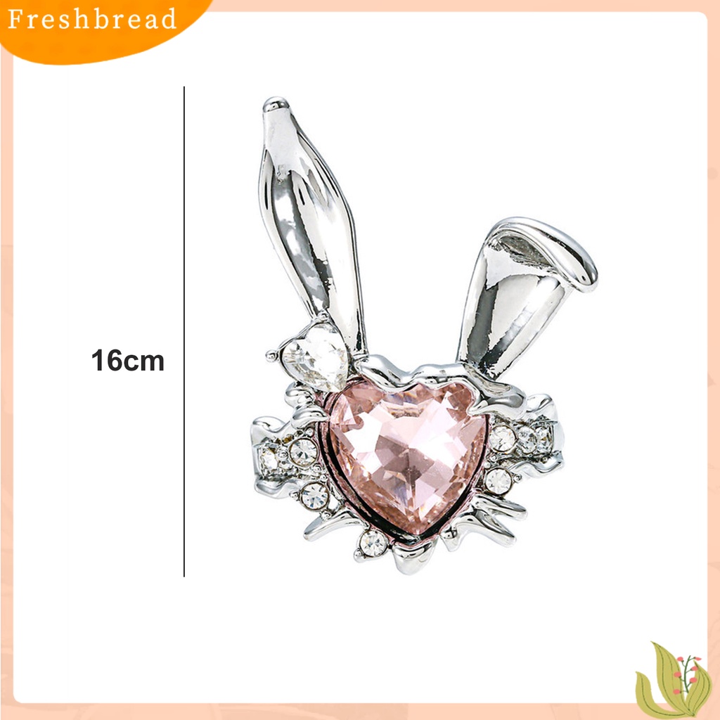 &lt; Freshbread &gt; Cincin Jari Adjustable Indah Berlian Imitasi Merah Muda Hati Indah Telinga Kelinci Wanita Jari Cincin Hadiah Hari Valentine