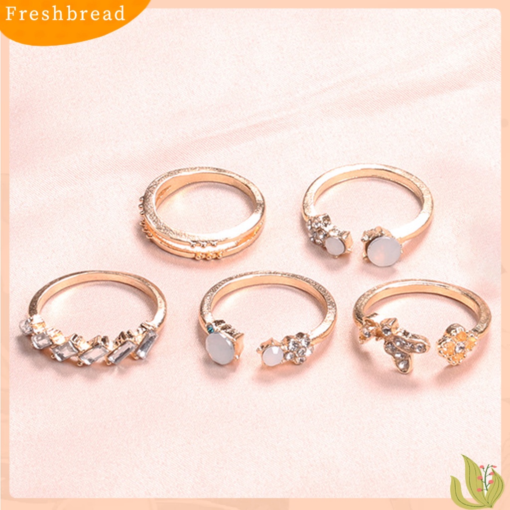 &lt; Freshbread &gt; 7Pcs Cincin Pembukaan Elegan Berlian Imitasi Mengkilap Tahan Aus Cincin Jari Temperamen Wanita Untuk Dekorasi