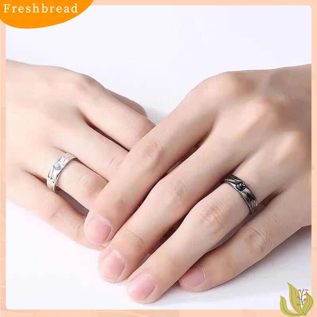 &lt; Freshbread &gt; Cincin Couple Vintage Glazed Black White Faux Moonstone Desain Pembukaan Yang Dapat Disesuaikan Hadiah Hias Tren Siswa Terbuka Cincin Perhiasan Pakaian Sehari-Hari