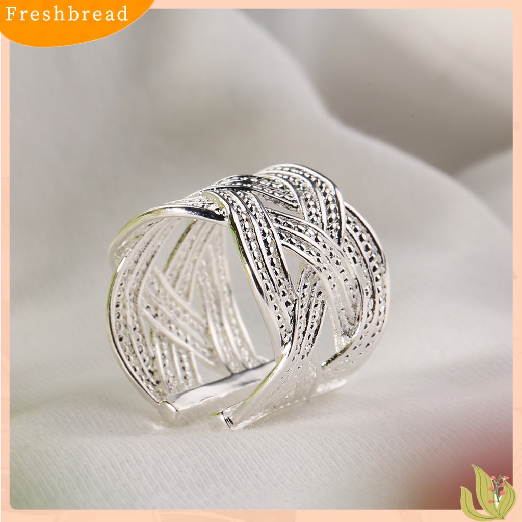 &lt; Freshbread &gt; Wanita Fashion925Lapis Perak Gaya Etnik Pembukaan Claw Mesh Finger Ring Untuk Pesta Pernikahan