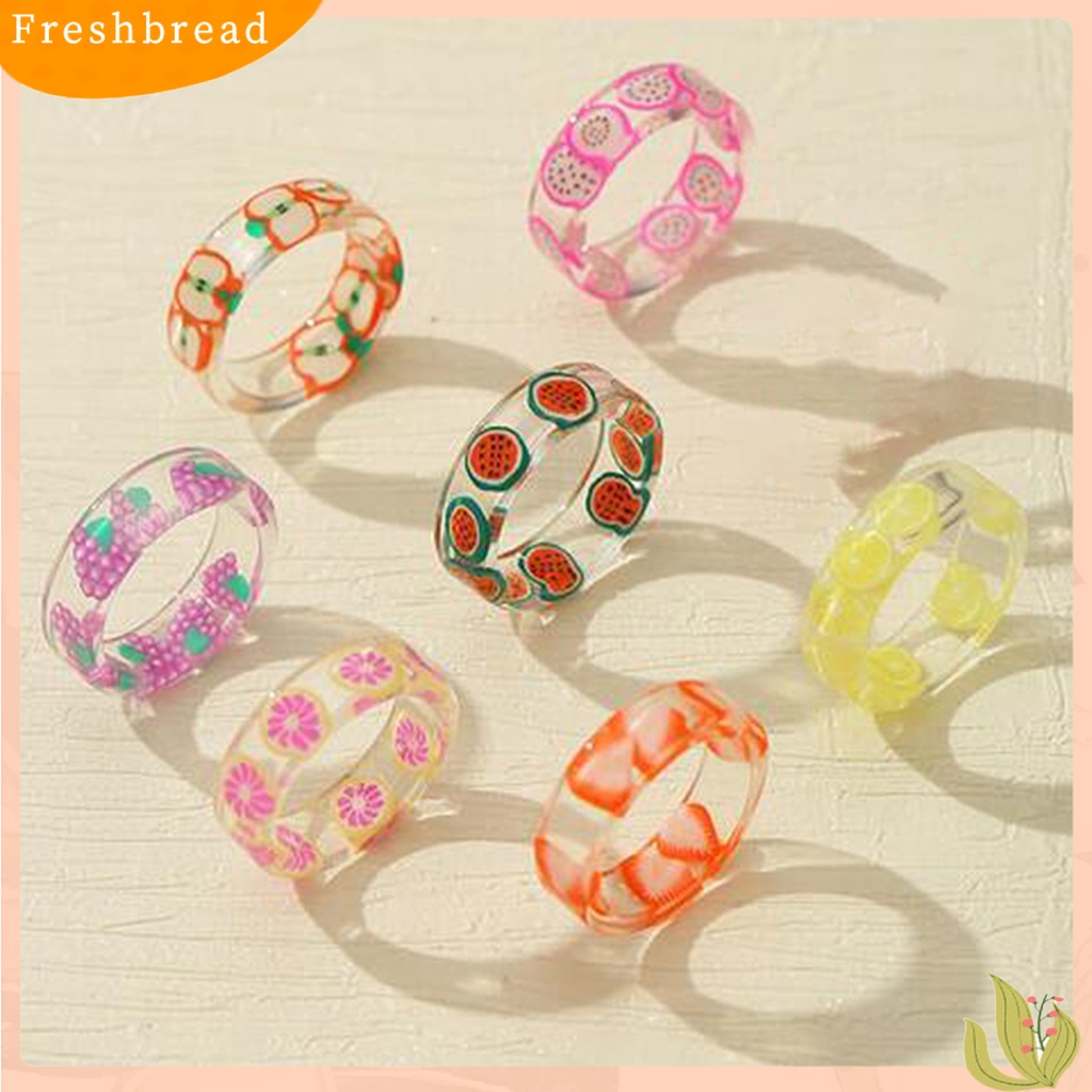 &lt; Freshbread &gt; 7Pcs Cincin Warna-Warni Menarik Nyaman Dipakai Resin Lemon Resin Finger Rings Untuk Hadiah