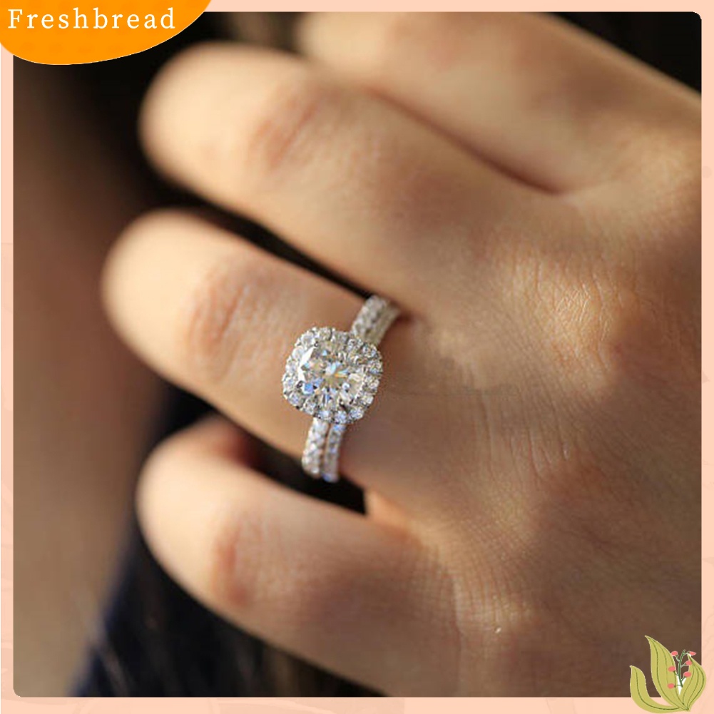 &lt; Freshbread &gt; 2Pcs/Set Mewah Wanita Pertunangan Pernikahan Berlian Imitasi Bertatahkan Susun Cincin Perhiasan