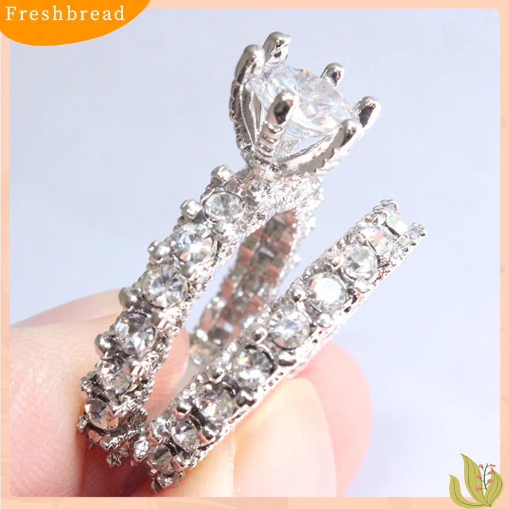 &lt; Freshbread &gt; 1pasang Cincin Wanita Full Berlian Imitasi Hias Tidak Luntur Ringan Simetris Pernikahan Circlet Untuk Ulang Tahun