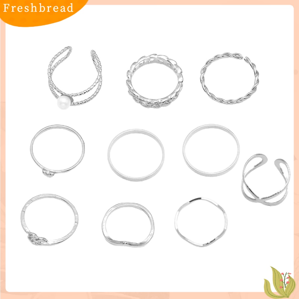 &lt; Freshbread &gt; 10Pcs Cincin Buku Jari Dapat Ditumpuk Tahan Lama Wanita Vintage Semua Pertandingan Jari Cincin Aksesoris Perhiasan