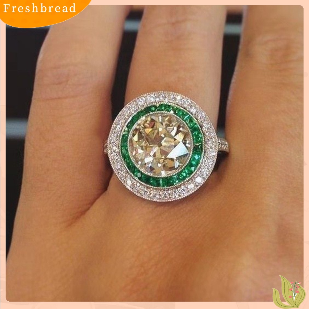 &lt; Freshbread &gt; Fashion Wanita Putaran Besar Multicolor Cubic Zirconia Pertunangan Jari Cincin Perhiasan