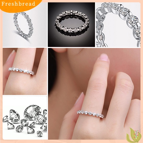 &lt; Freshbread &gt; Wanita Fashion Cubic Zirconia Berlian Imitasi Pesta Pertunangan Eternity Band Ring