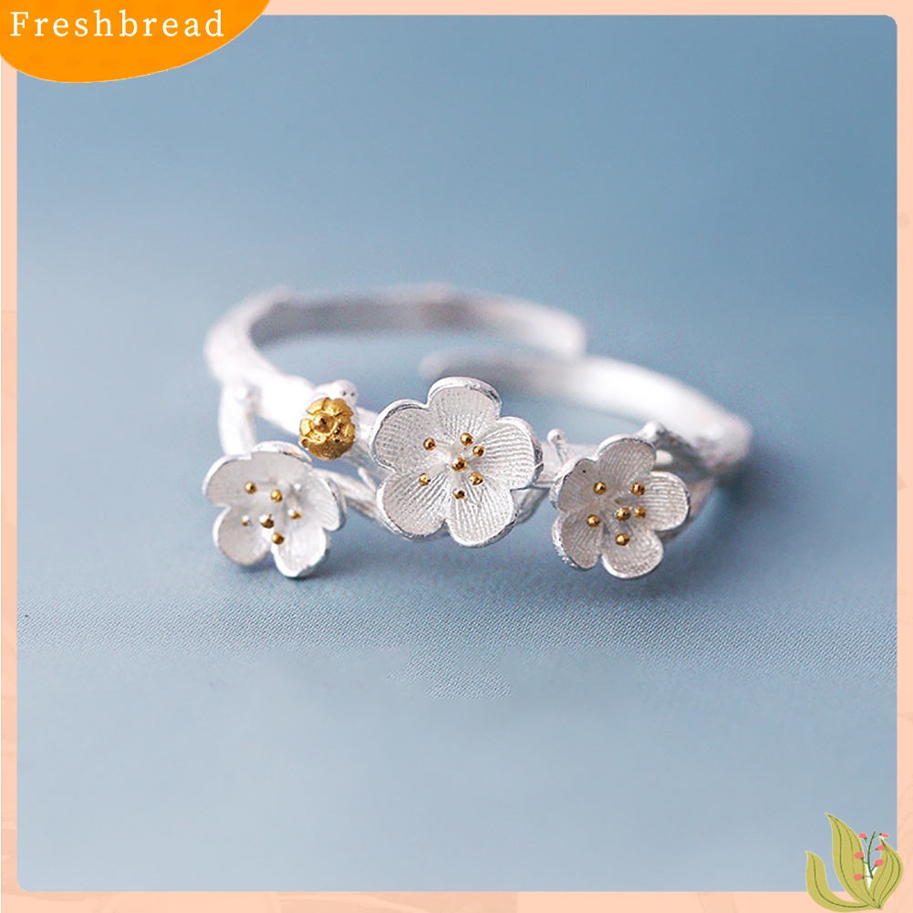 &lt; Freshbread &gt; Mode Plum Blossom Cincin Jari Terbuka Buatan Tangan Bunga Dapat Disesuaikan Perhiasan Wanita