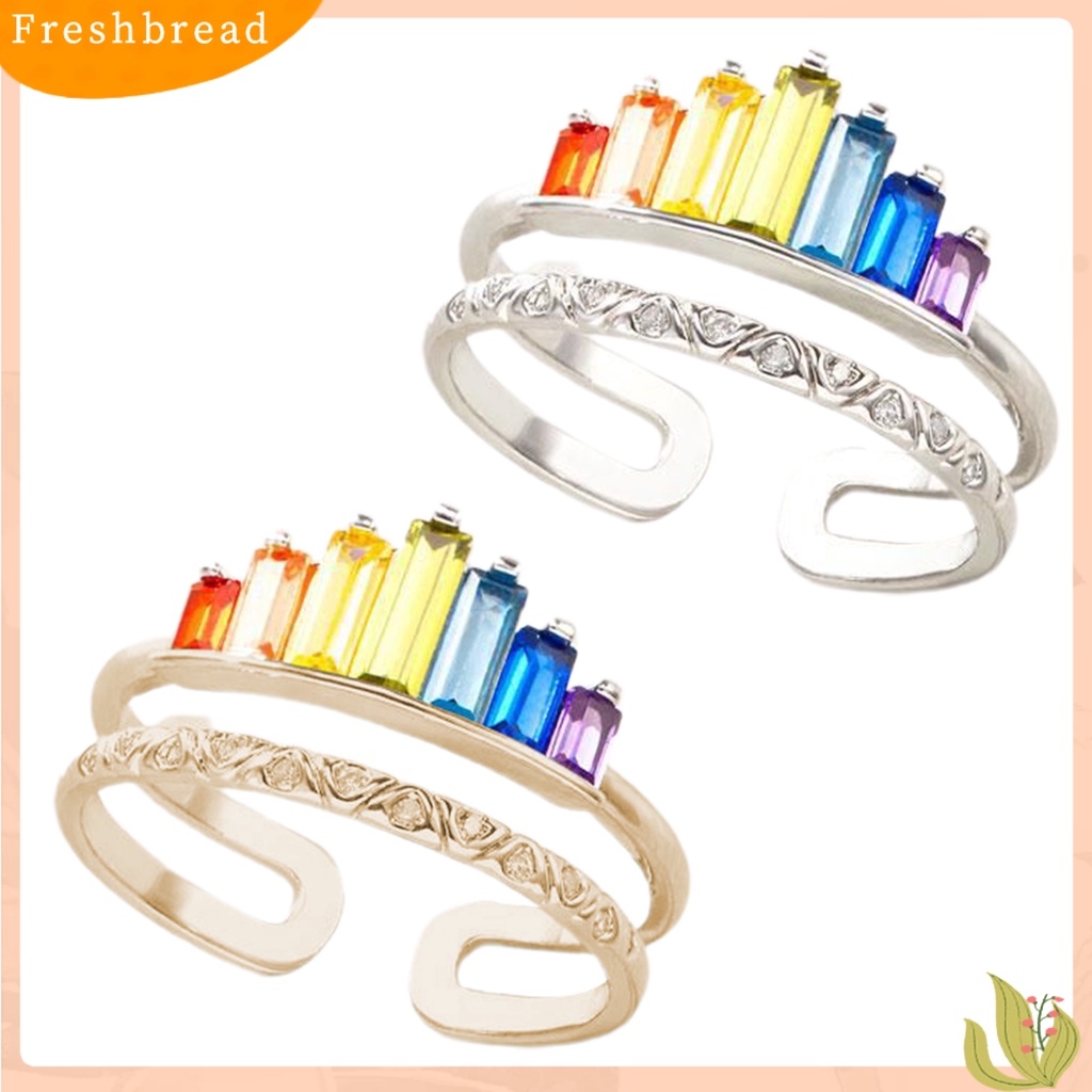 &lt; Freshbread &gt; Wanita Pelangi Open-end Mahkota Cincin Adjustable Double Band Circlet Perhiasan Hadiah