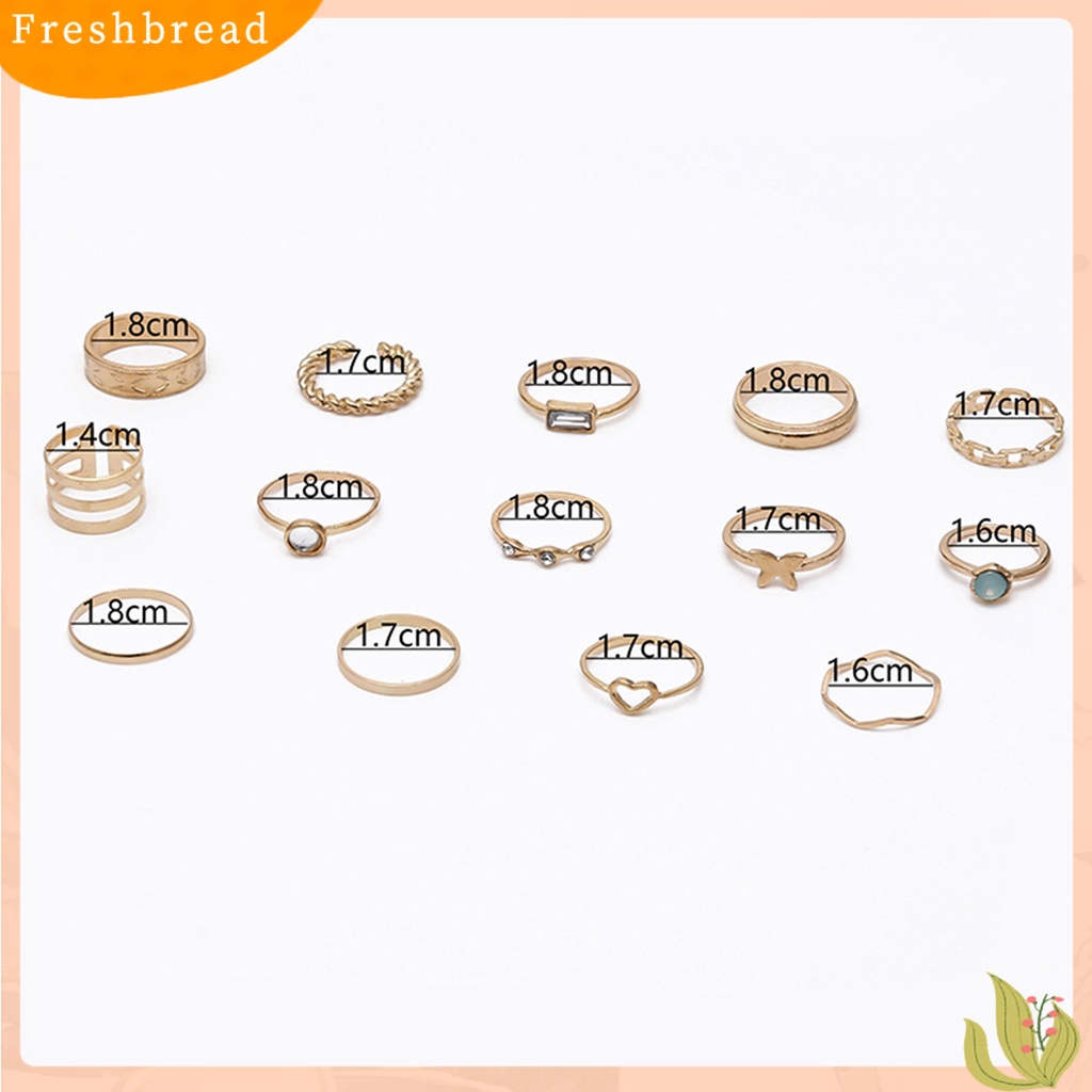 &lt; Freshbread &gt; 14 Pcs Knuckle Rings Heart Bright Luster Unisex Electroplating Stackable Knuckle Rings Aksesoris Perhiasan