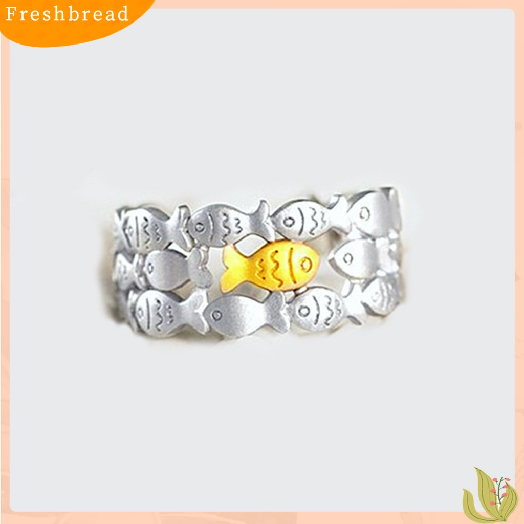 &lt; Freshbread &gt; Ring Adjustable Charming Open Cuff Cincin Ikan Kecil Bergaya Untuk Wanita