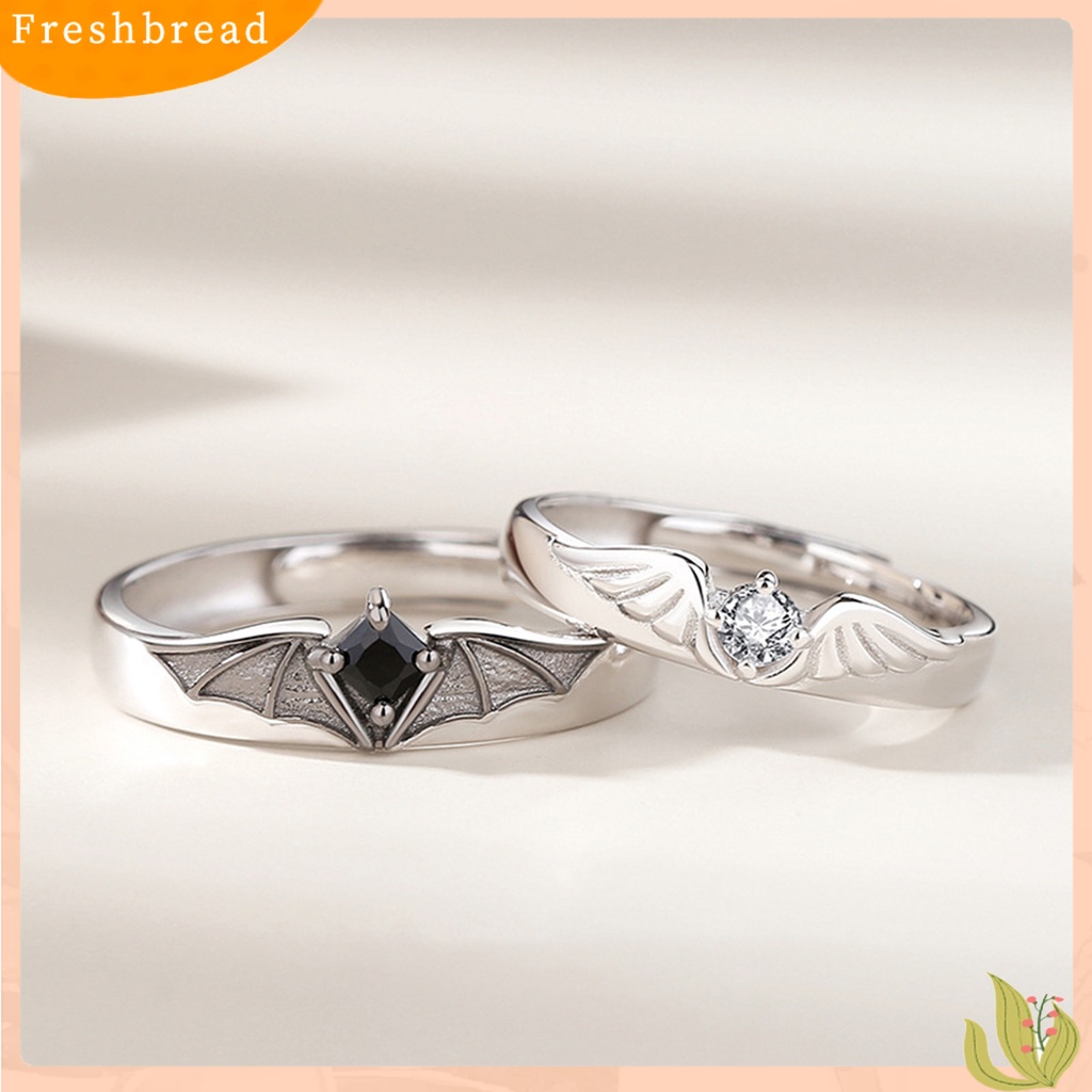 &lt; Freshbread &gt; Finger Band Inlay Zircon Adjustable Electroplating Polishing Bright Luster Hias Desain Sayap Malaikat Setan Pasangan Cincin Untuk Hadiah