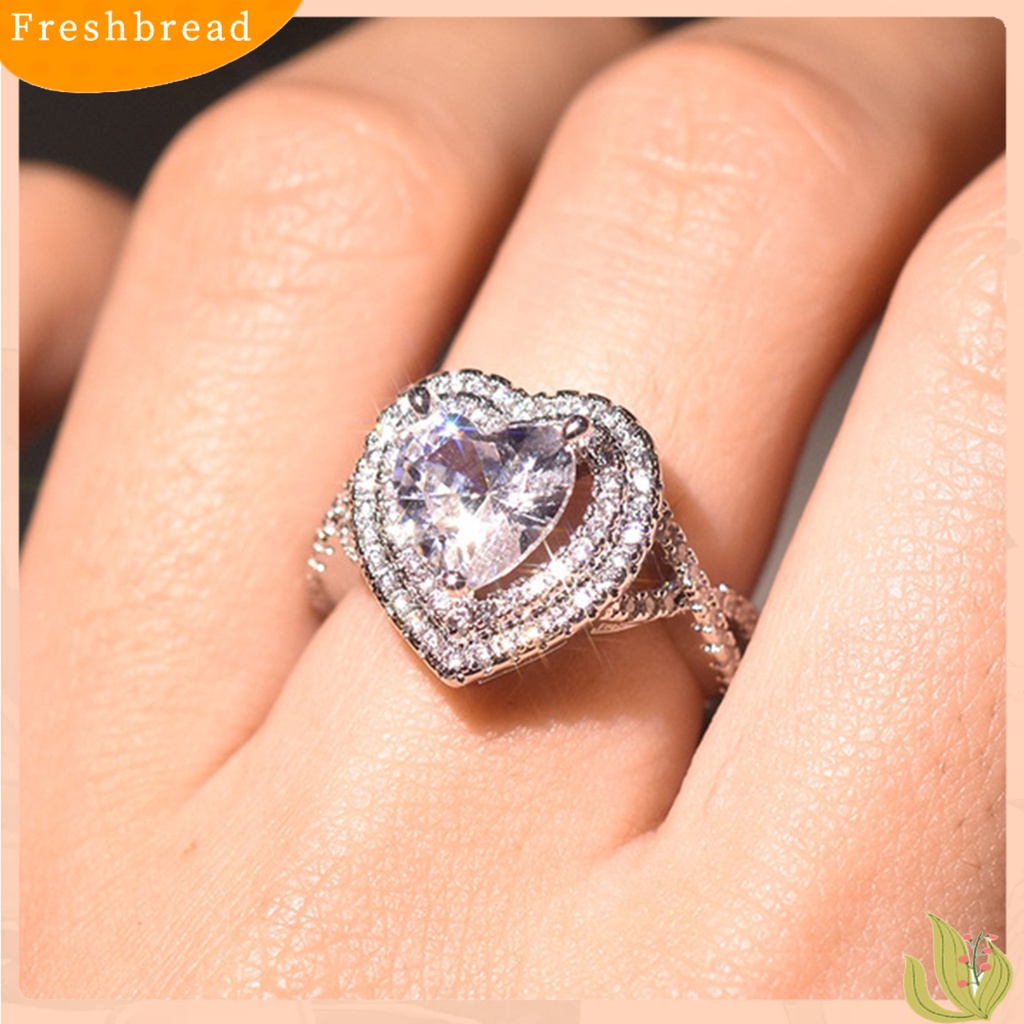 &lt; Freshbread &gt; Wanita Berbentuk Hati Berlian Imitasi Cincin Fashion Alloy Circlet Shiny Jewelry Gift