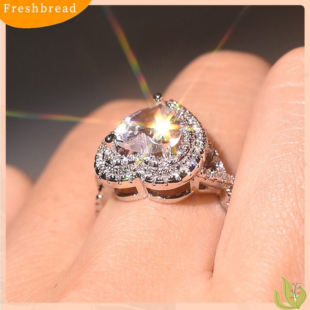 &lt; Freshbread &gt; Wanita Berbentuk Hati Berlian Imitasi Cincin Fashion Alloy Circlet Shiny Jewelry Gift