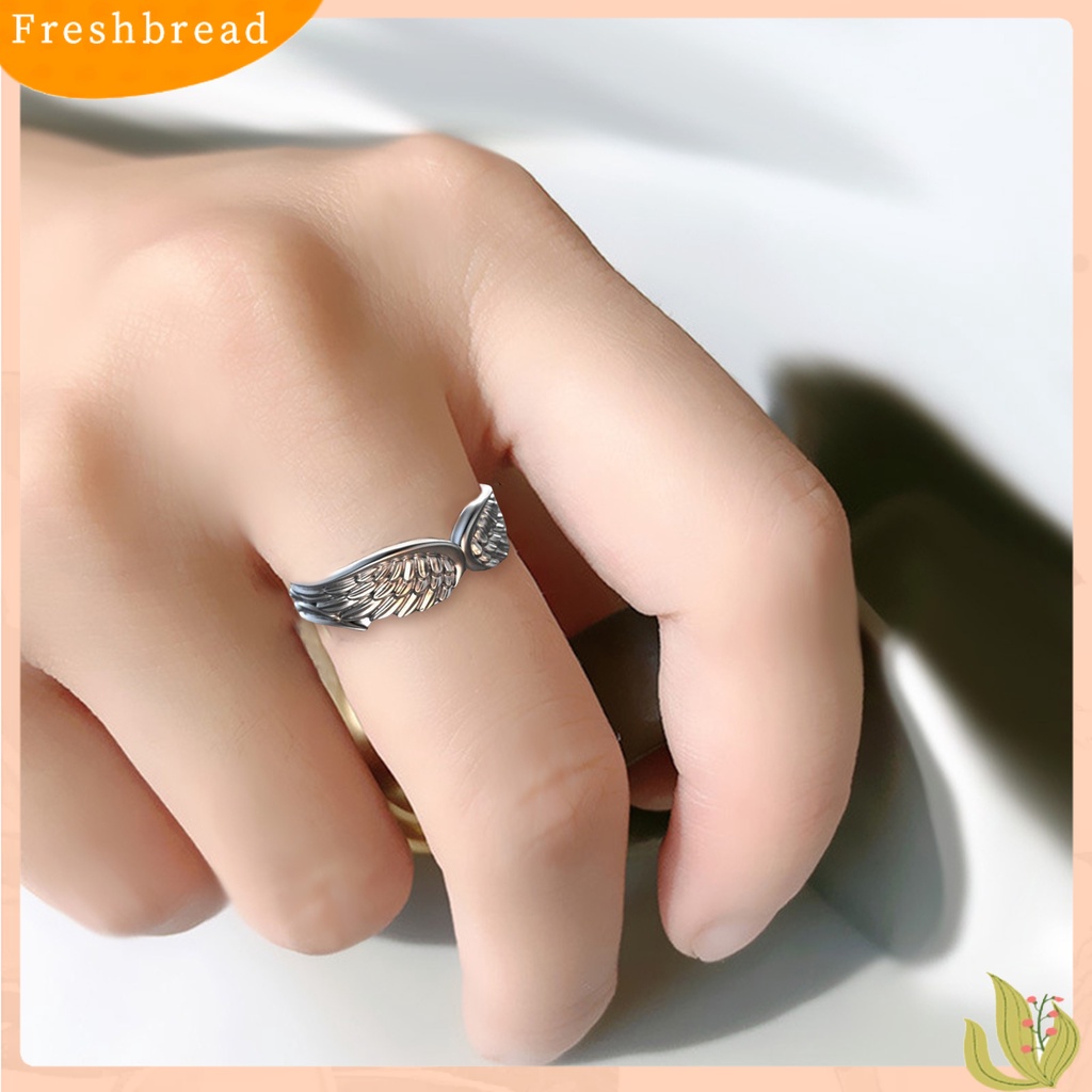 &lt; Freshbread &gt; Pria Cincin Warna Perak Retro Vintage Dipoles Punk Hadiah Hypoallergenic Sayap Malaikat Jari Cincin Fashion Perhiasan