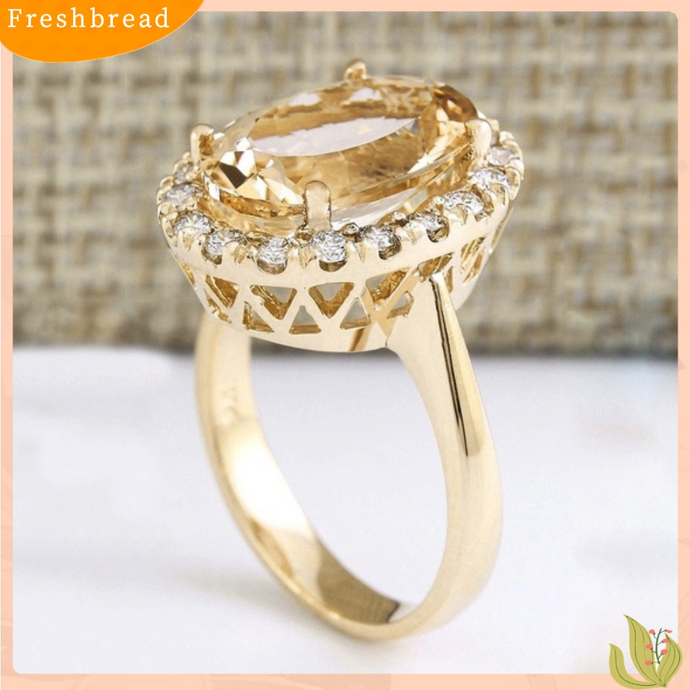 &lt; Freshbread &gt; Hadiah Hari Valentine Oval Buatan Topaz Berlian Imitasi Wanita Jari Cincin Perhiasan