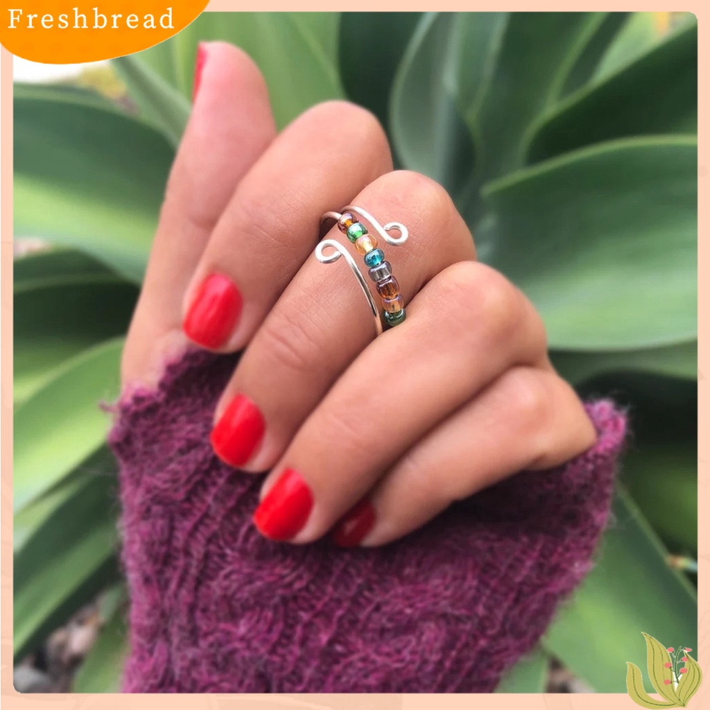 &lt; Freshbread &gt; Cincin Anti Kecemasan Dengan Manik-Manik Warna-Warni Yang Dapat Diputar Dekorasi Perhiasan Pereda Stres Cincin Terbuka Yang Dapat Disesuaikan Aksesoris Perhiasan Untuk Wanita Dan Anak Perempuan