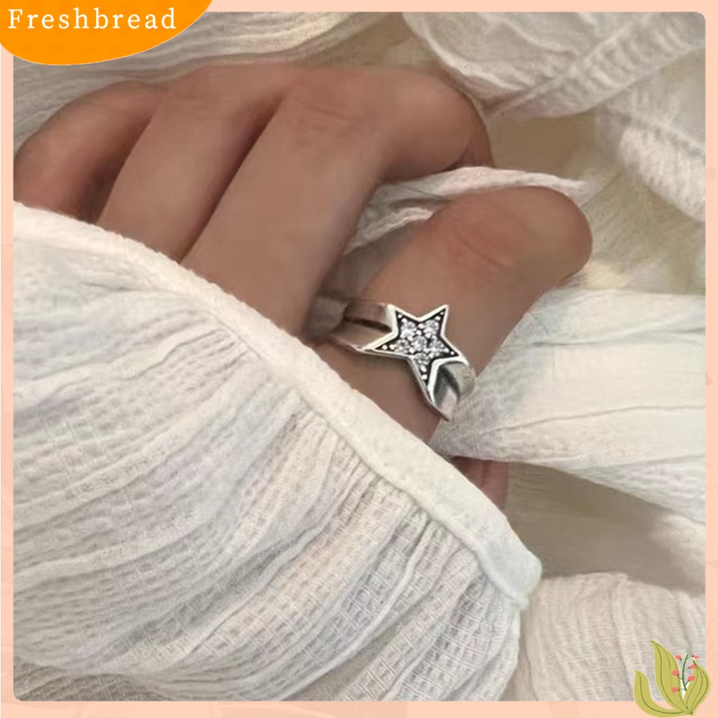 &lt; Freshbread &gt; Wanita Cincin Vintage Berlian Imitasi Mengkilap Desain Pembukaan Yang Dapat Disesuaikan Berkilau Hias Hadiah Wanita Tidak Teratur Pentagram Jari Cincin Perhiasan Untuk Kekasih