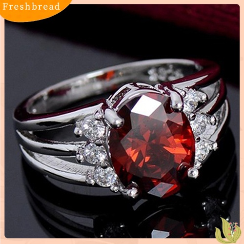 &lt; Freshbread &gt; Perhiasan Berlapis Perak Fashion Wanita Merah Cubic Zirconia Cincin Jari Indah