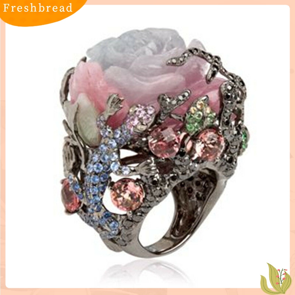 &lt; Freshbread &gt; Wanita Multicolor Oval Besar Faux Moonstone Ukir Bunga Jari Cincin Perhiasan