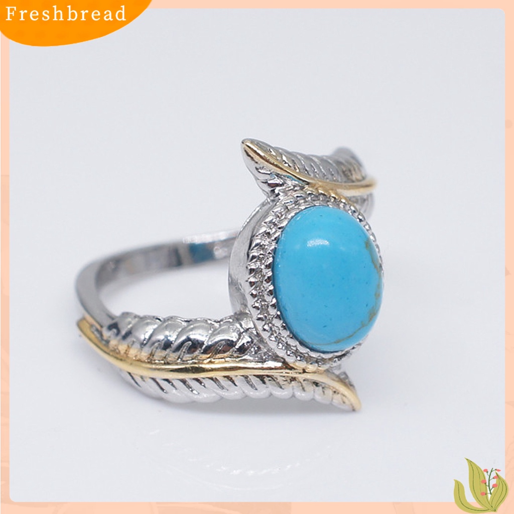 &lt; Freshbread &gt; Vintage Perhiasan Alloy Bulu Turquoises Cincin Pernikahan Jari Lingkaran Pasangan Hadiah