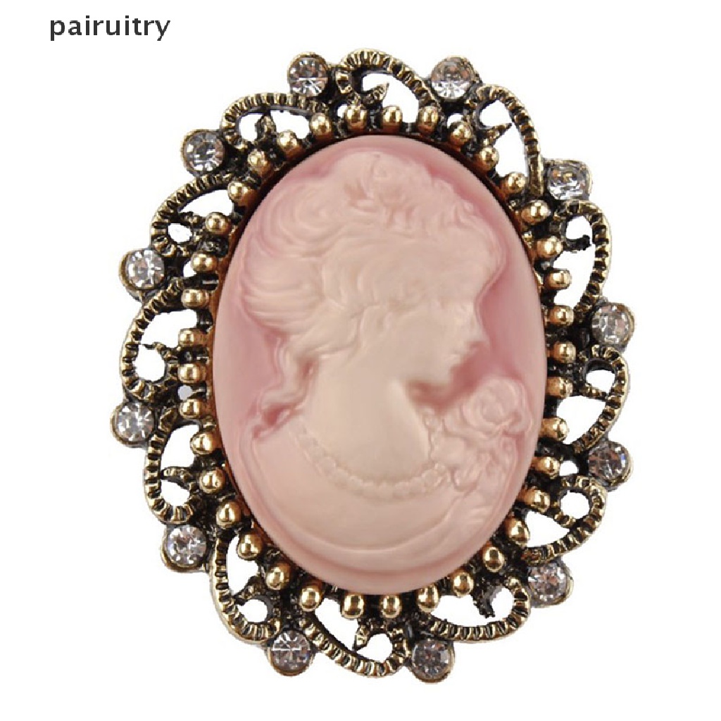 Prt Vintage Gothic Style Head Statue Cameo Brooch Bros Berlian Imitasi Untuk Wanita PRT