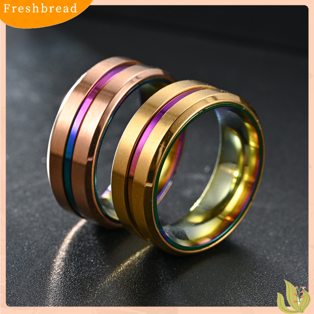 &lt; Freshbread &gt; Pria Cincin Sederhana Warna-Warni Alur Miring Tepi Electroplating Dekoratif Hadiah Laki-Laki Pernikahan Pertunangan Cincin Perhiasan Anniversary Untuk Perjamuan