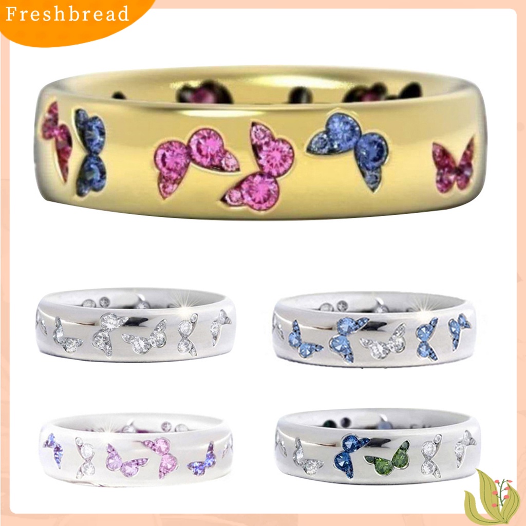 &lt; Freshbread &gt; Fashion Wanita Kupu-Kupu Cubic Zirconia Bertatahkan Jari Cincin Perhiasan Pesta Pernikahan