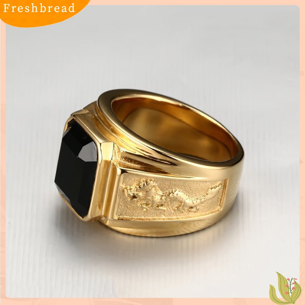 &lt; Freshbread &gt; Retro Naga Ukir Persegi Berlian Imitasi Tembaga Jari Cincin Pria Perhiasan Dekorasi Hadiah