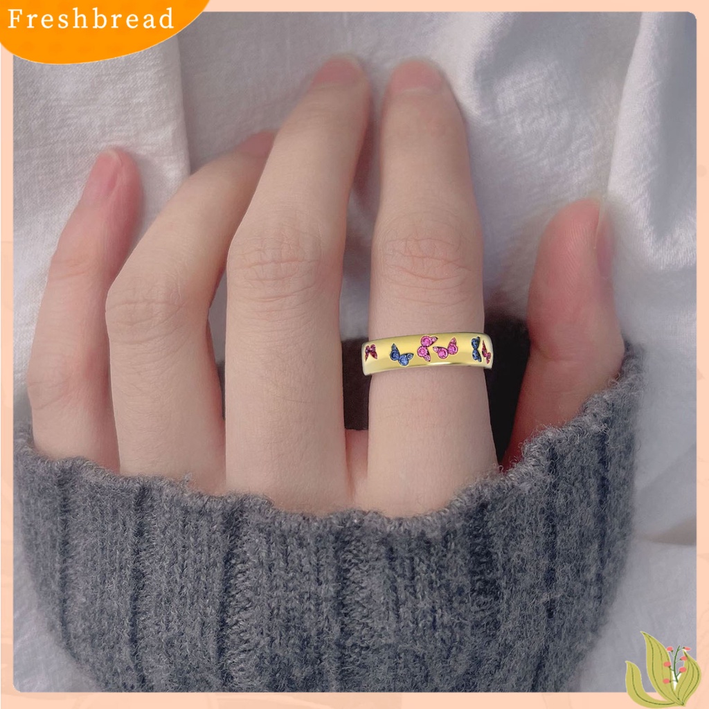 &lt; Freshbread &gt; Cincin Wanita Mengkilap Motif Kupu-Kupu Stainless Indah Warna Campur Lady Finger Ring Untuk Pernikahan