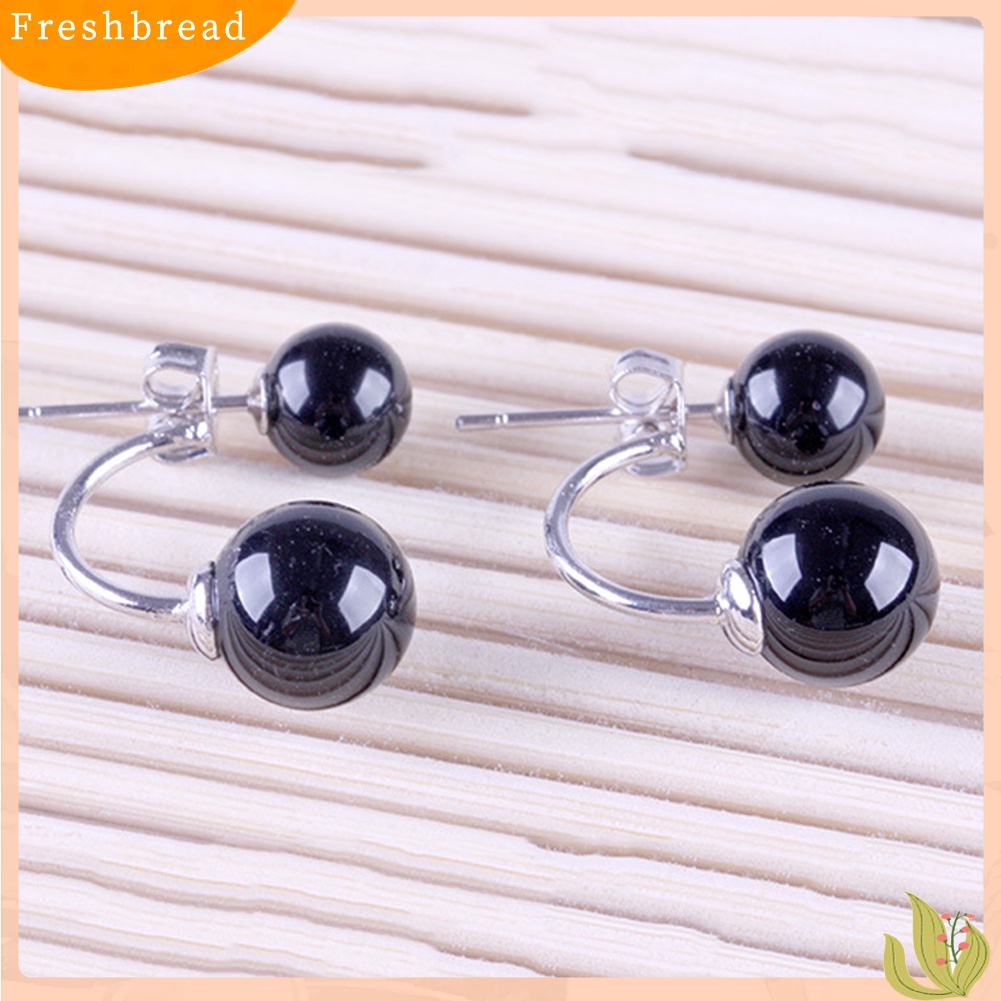 < Freshbread > Fashion Wanita Dua Sisi Faux Agate Ear Jacket Earrings Pesta Perhiasan Hadiah