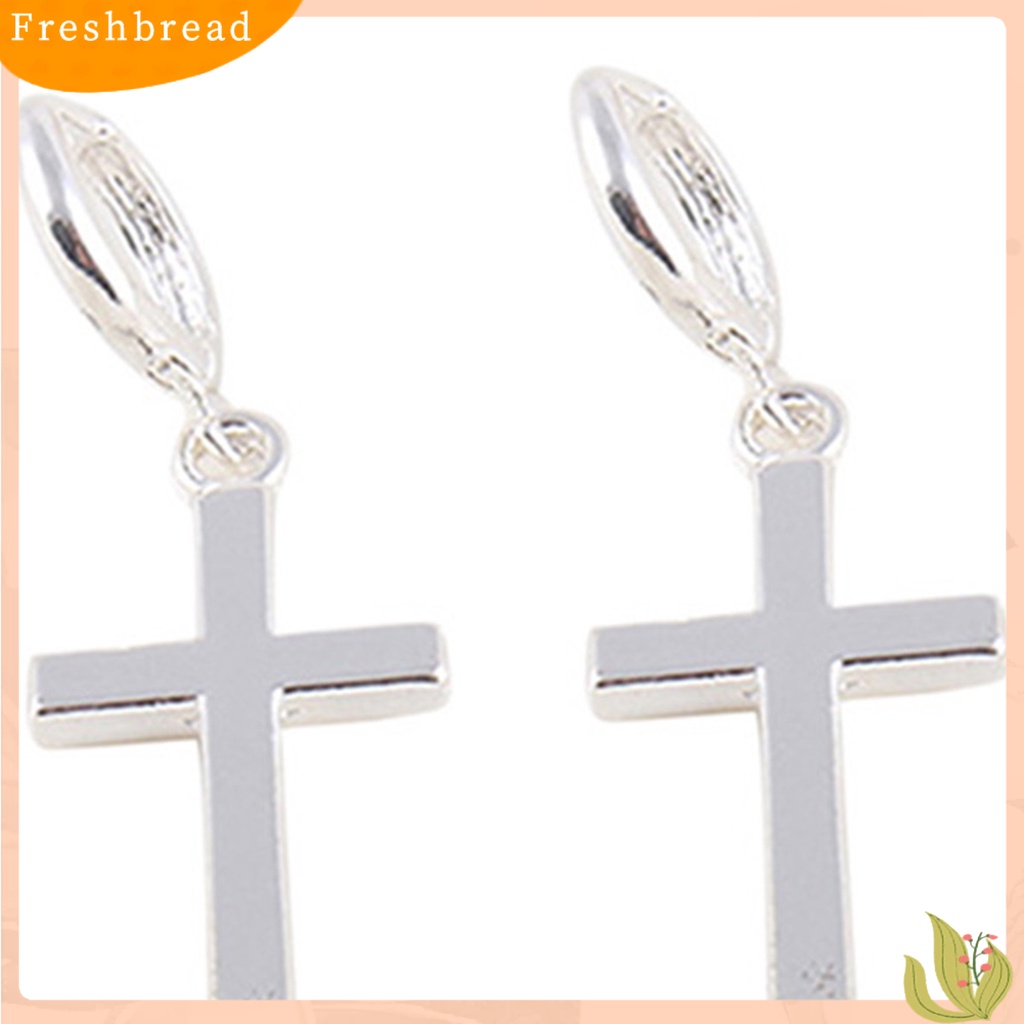 &lt; Freshbread &gt; Anting Indah Bahan Alloy Pudar Permukaan Halus Bentuk Salib Perhiasan Wanita Untuk Pesta
