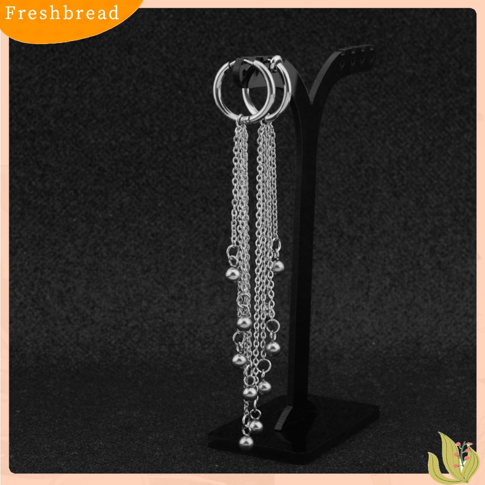 &lt; Freshbread &gt; 1Pc Unisex Manik Rumbai Menjuntai Stainless Steel Ear Stud Klip Anting Perhiasan Hadiah