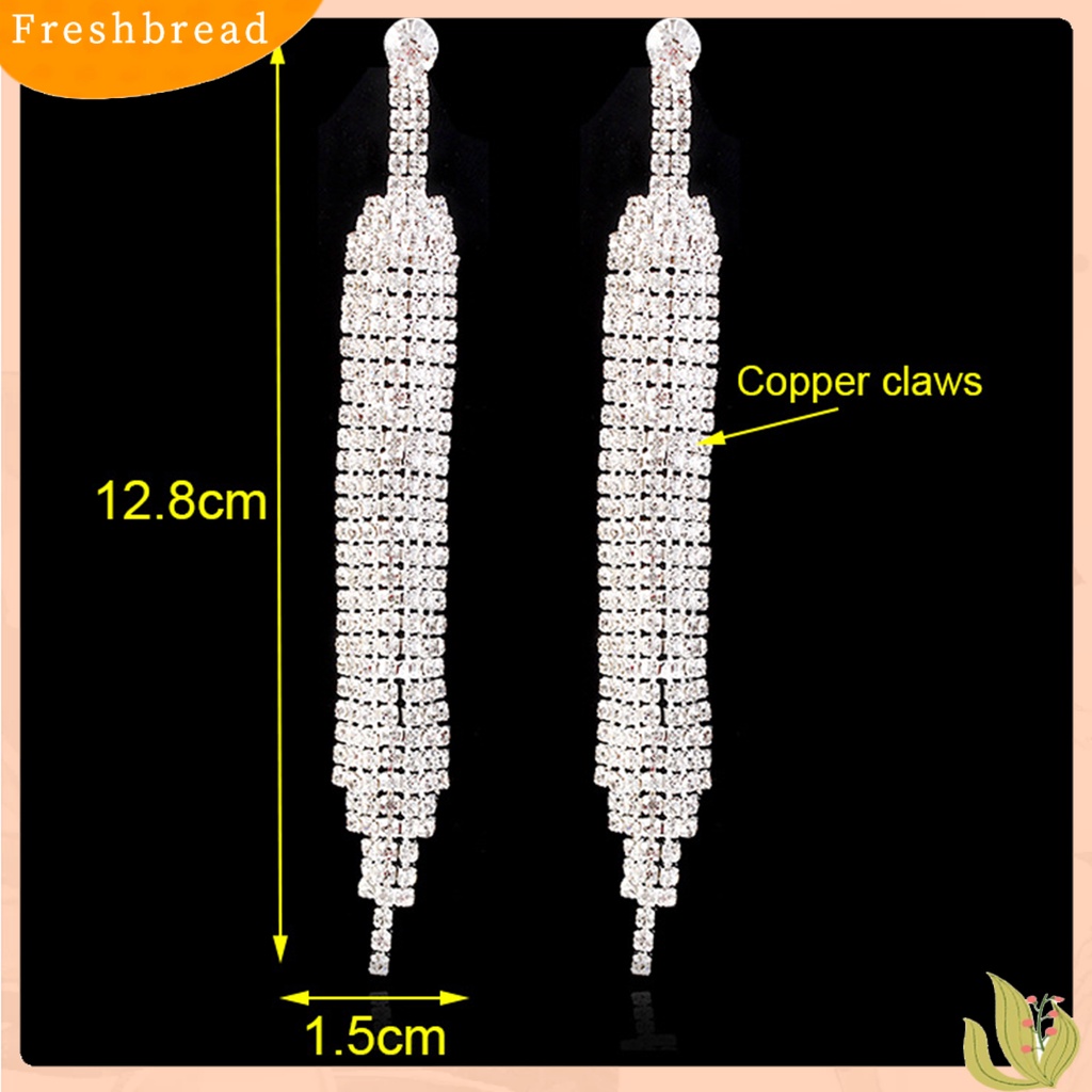 &lt; Freshbread &gt; Menjuntai Anting Rumbai Panjang Hias Temperamen Mewah Perhiasan Hadiah Aksesori Fashion Wanita Berlian Imitasi Mengkilap Pesta Drop Earrings Untuk Pacaran