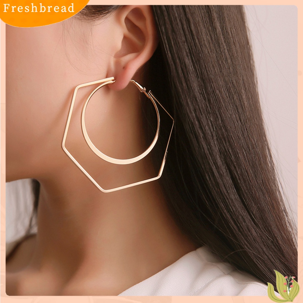 &lt; Freshbread &gt; 1pasang Unik Wanita Berlebihan Geometri Putaran Besar Hexagon Drop Earring Perhiasan Aksesori Untuk Belanja