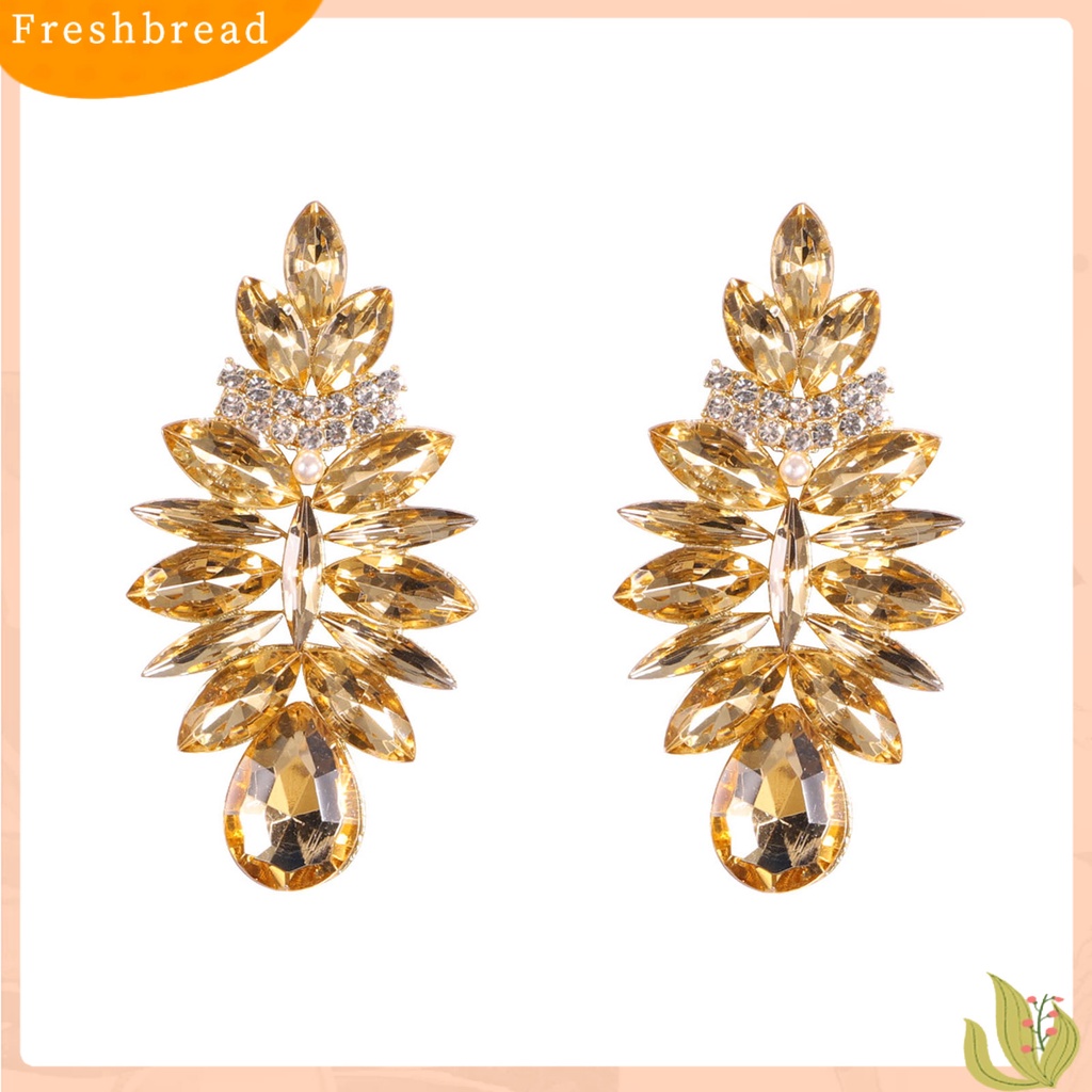 &lt; Freshbread &gt; 1pasang Bersinar Sederhana Piercing Stud Earrings Bentuk Tetesan Air Berlian Imitasi Wanita Anting Perhiasan Pernikahan