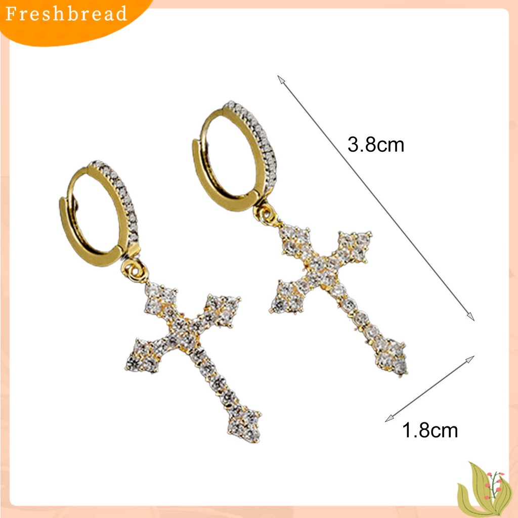 &lt; Freshbread &gt; 1pasang Anting Menjuntai Cross Hip Hop Perhiasan Berkilau Terang Kilau Anting Hoop Untuk Pakaian Sehari-Hari