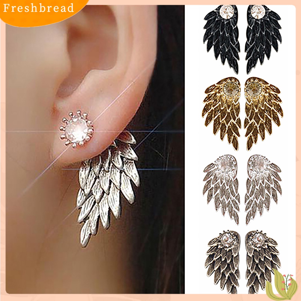 &lt; Freshbread &gt; 1pasang Ear Studs Berlian Imitasi Hias Hadiah Natal Alloy Wanita Sayap Malaikat Ear Studs Untuk Kehidupan Sehari-Hari