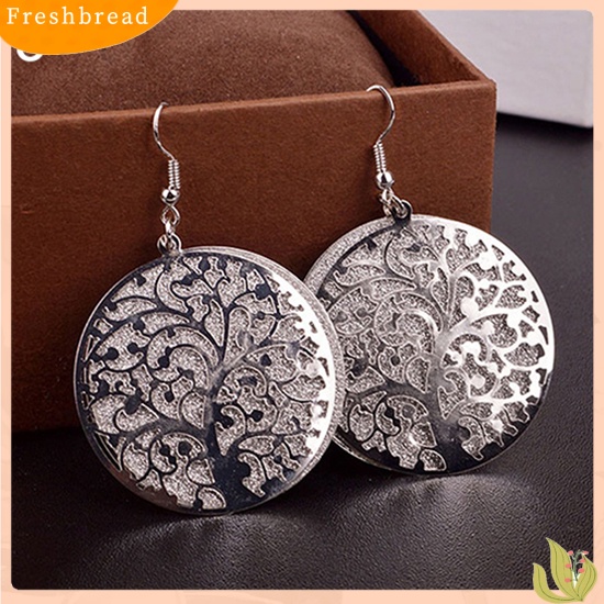 &lt; Freshbread &gt; Fashion Wanita Berongga Pola Pohon Kait Anting Pesona Frosted Drop Dangler